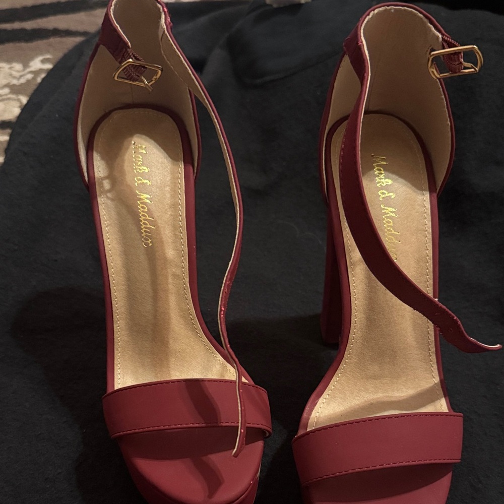 Elegant Burgundy Ankle Strap Heels